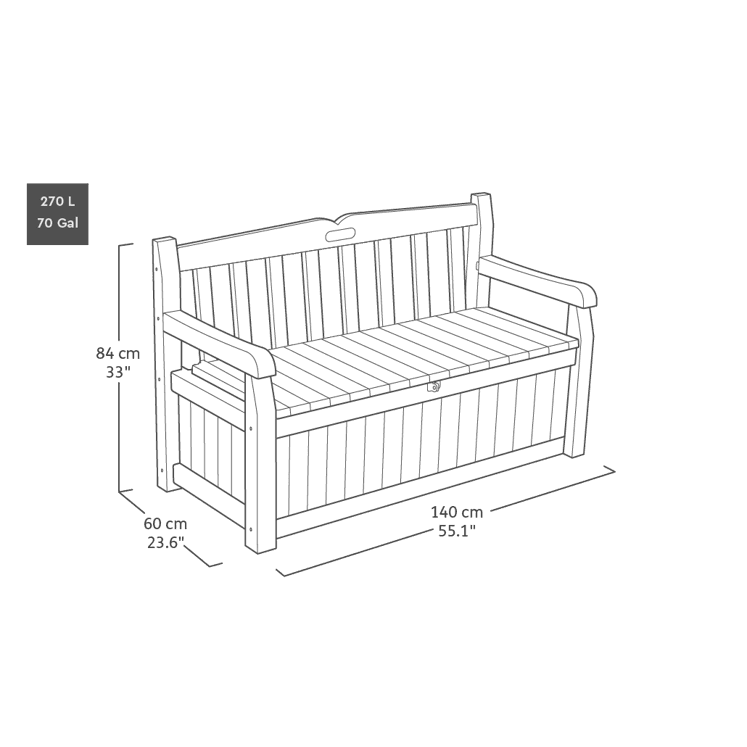 Keter Eden 265L Plastic Storage Bench – Dark Grey