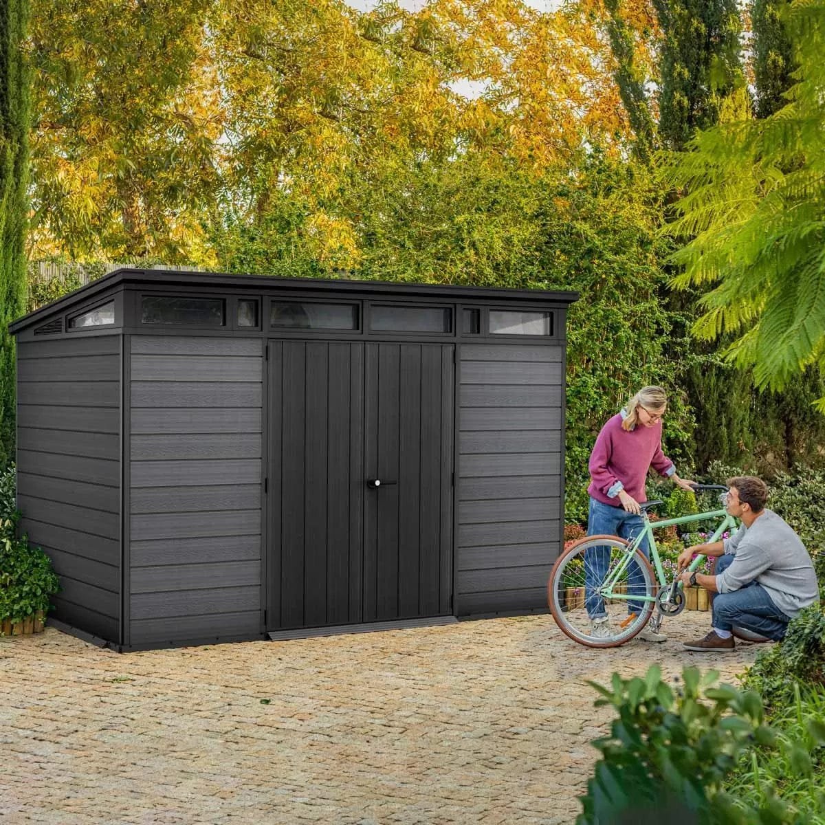 Keter Artisan 7×11 ft Pent Dark-Grey Plastic 2 door Shed with floor & 1 window