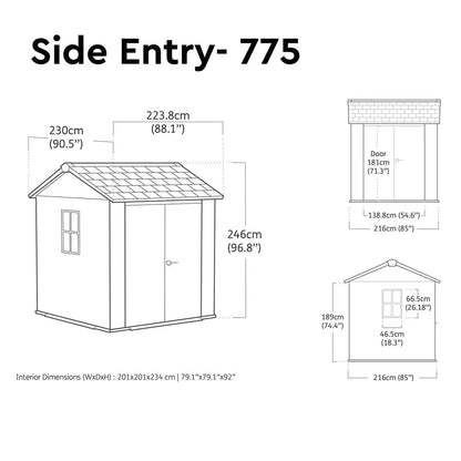Keter Newton Plus Vertical 7×7.5 ft Apex Grey Plastic 2 door Shed with floor & 2 windows (Base included)
