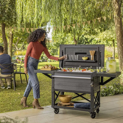 Keter 85 Litre Patio Cooler and Beverage Cart – Ashwood