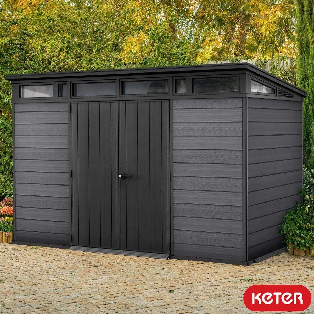 Keter Artisan 7×11 ft Pent Dark-Grey Plastic 2 door Shed with floor & 1 window