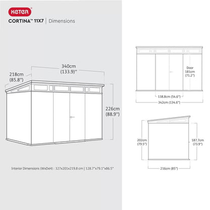 Keter Artisan 7×11 ft Pent Dark-Grey Plastic 2 door Shed with floor & 1 window