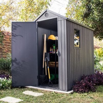 Keter 4’x6′ Darwin Heavy Duty Plastic Garden Shed – Grey