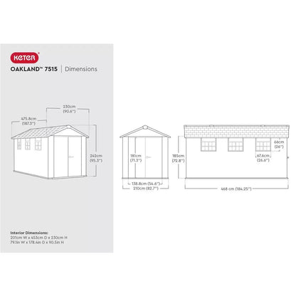 Keter 7.5′ x 15′ Oakland Heavy Duty Plastic Shed – Grey