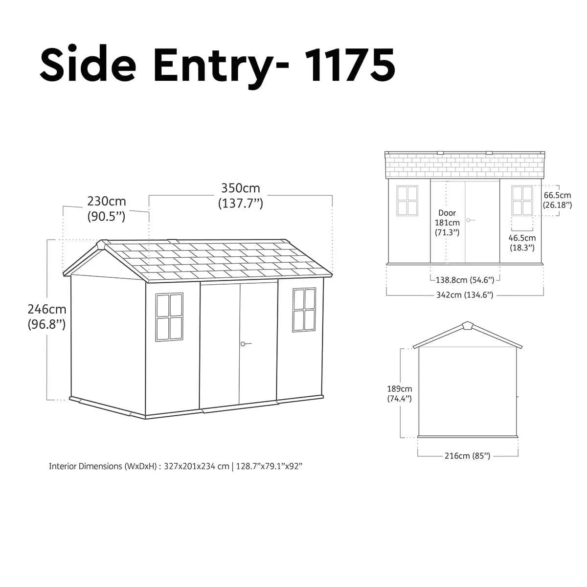 Keter 11’x7.5′ Newton Plus Side Entry Plastic Shed – Dark Grey