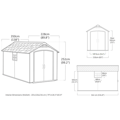 Keter 7.5’x11′ Premier Heavy Duty Plastic Shed – Grey