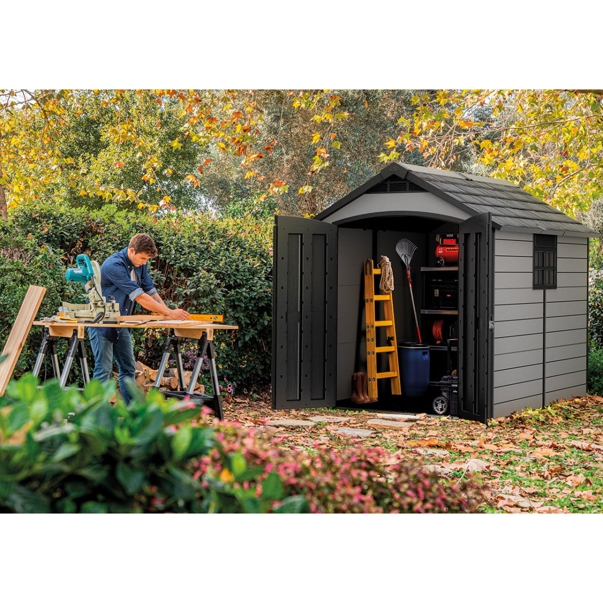 Keter 7.5’x9′ Premier Heavy Duty Plastic Shed – Grey
