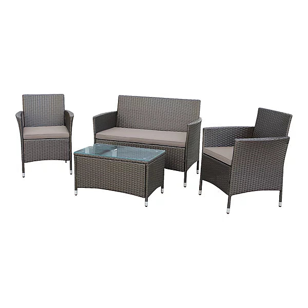 Derry Matt Light black Rattan effect 4 Seater Coffee set