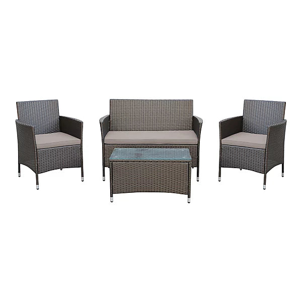 Derry Matt Light black Rattan effect 4 Seater Coffee set
