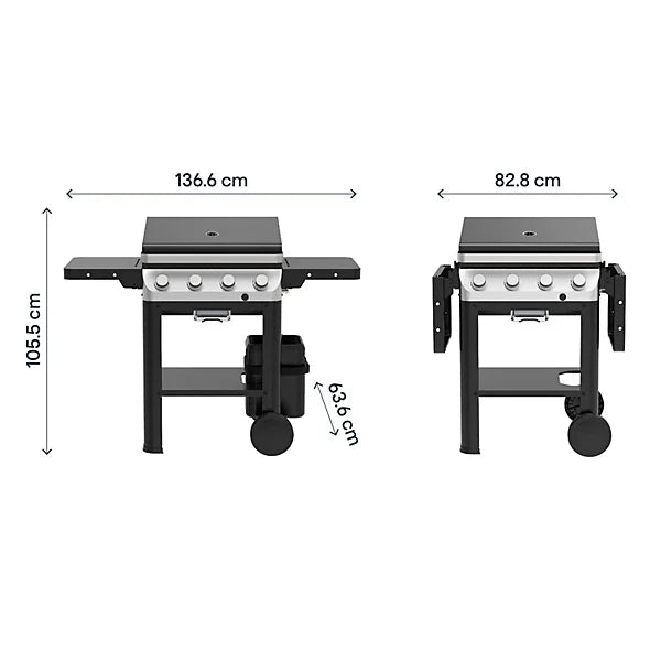 GoodHome Powell Black 4 burner Gas BBQ