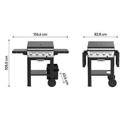 GoodHome Powell Black 4 burner Gas BBQ