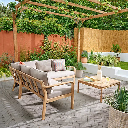 GoodHome Riveo Natural 5 Seater Modular corner Garden furniture set