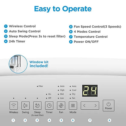 Midea Smart 12000 BTU Portable Air Conditioner – App & Smart Home Compatible, Timer, Window Kit Included
