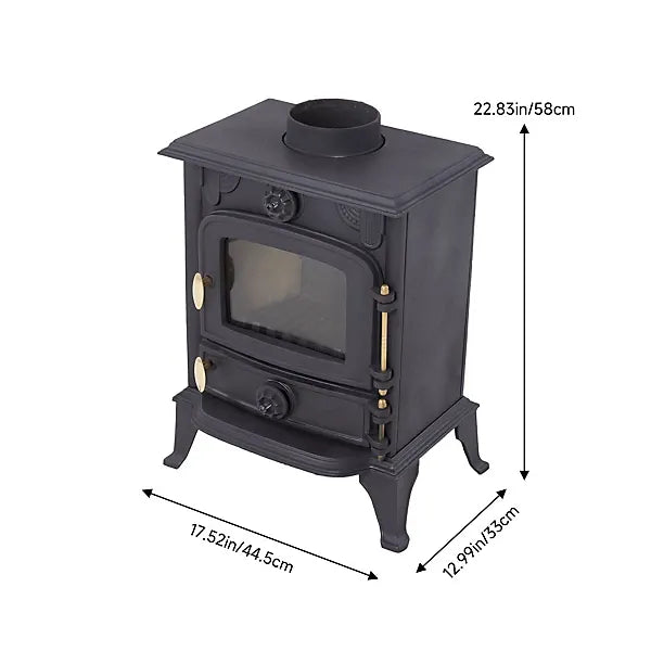 5KW Cast Iron Eco Design Stove MultiFuel Wood Burning Stove Fireplace with H 32cm Metal Stove Pipe