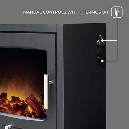 Adam Bergen XL Electric Stove in Charcoal Grey with Tall Angled Stove Pipe in Black