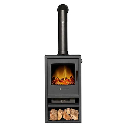Adam Bergen XL Electric Stove in Charcoal Grey with Tall Angled Stove Pipe in Black
