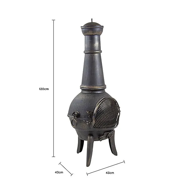 Bentley 120cm Extra-Large Open Bowl Mesh Cast Iron Patio Chiminea Heater Black
