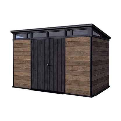 Keter Signature 7×11 ft Pent Walnut Plastic 2 door Shed with floor & 8 windows