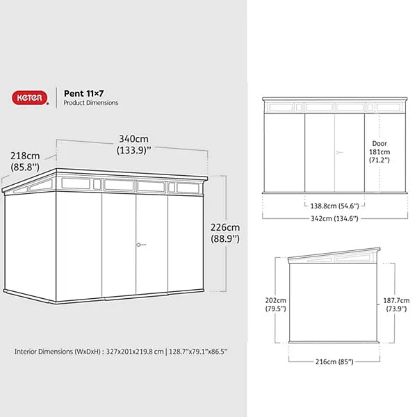 Keter Signature 7×11 ft Pent Walnut Plastic 2 door Shed with floor & 8 windows