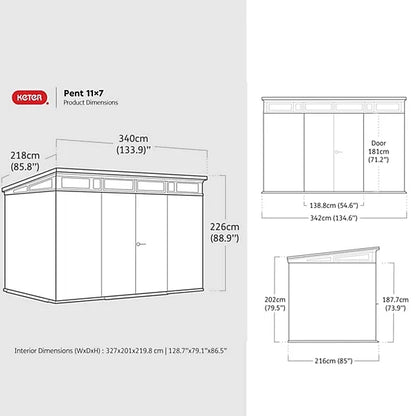 Keter Signature 7×11 ft Pent Walnut Plastic 2 door Shed with floor & 8 windows