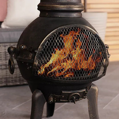 Bentley 120cm Extra-Large Open Bowl Mesh Cast Iron Patio Chiminea Heater Black