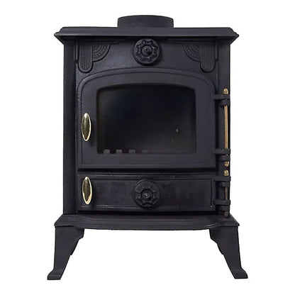 5KW Cast Iron Eco Design Stove MultiFuel Wood Burning Stove Fireplace with H 32cm Metal Stove Pipe